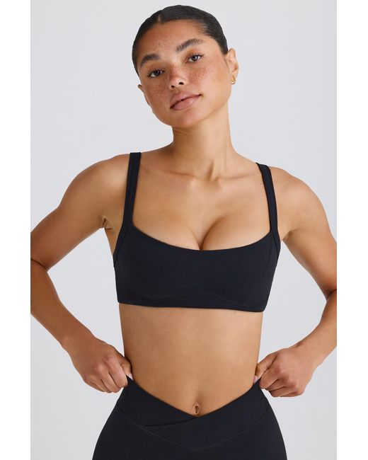 BO+TEE Black Soft Active Contrast-Trim Sports Bra