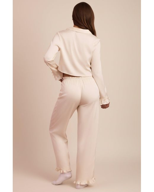 Oh Polly White Ruffle-Trim Mid-Rise Pyjama Trousers