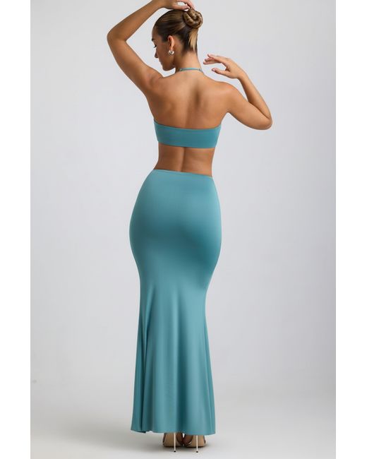 Oh Polly Green Slinky Jersey Hardware Detail Maxi Skirt