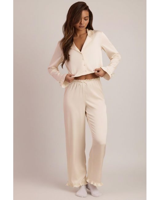 Oh Polly White Ruffle-Trim Mid-Rise Pyjama Trousers