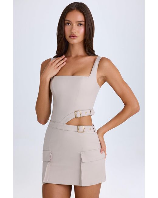 Oh Polly Brown Belted Cut-Out Mini Dress