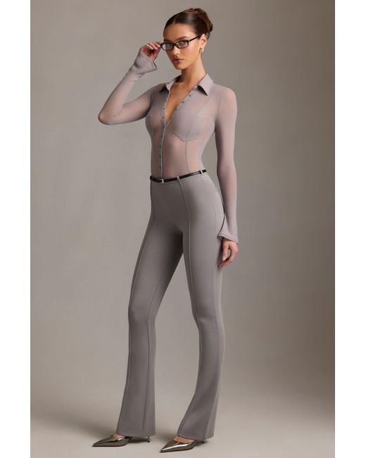 Oh Polly Gray Low-Rise Flared Trousers