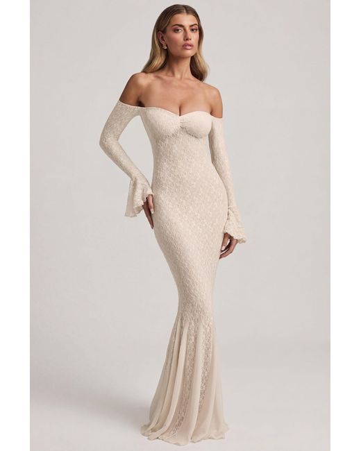 Oh Polly White Off-Shoulder Ruffle Lace Maxi Dress