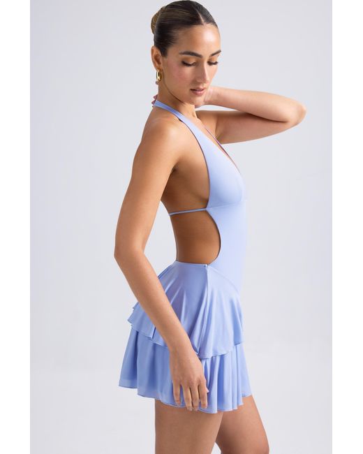 Oh Polly Blue Ruffled Cut-Out Halterneck Mini Dress