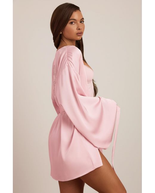 Oh Polly Pink Embellished Wrap-Over Robe