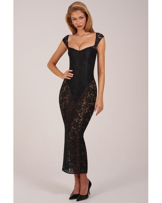 Oh Polly Black Sweetheart-Neck Maxi Dress