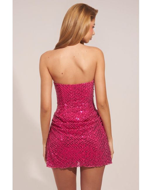 Oh Polly Pink Embellished Draped Strapless A-Line Mini Dress