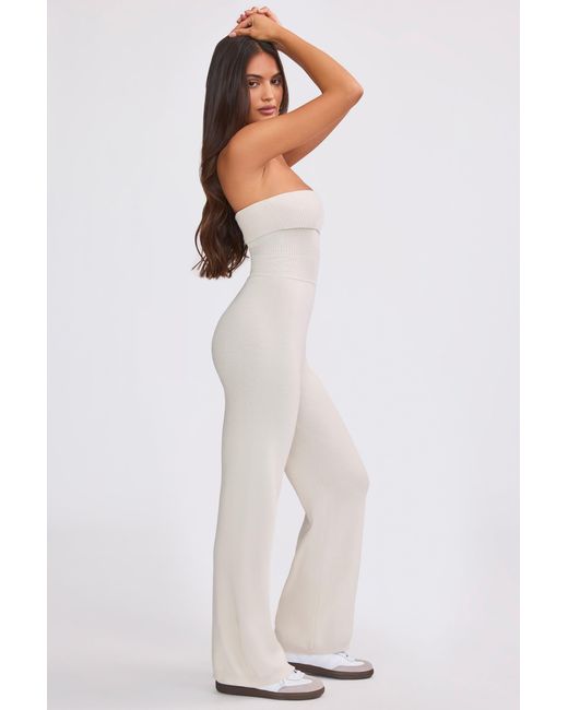 BO+TEE White Chunky Knit Bandeau Kick Flare Jumpsuit