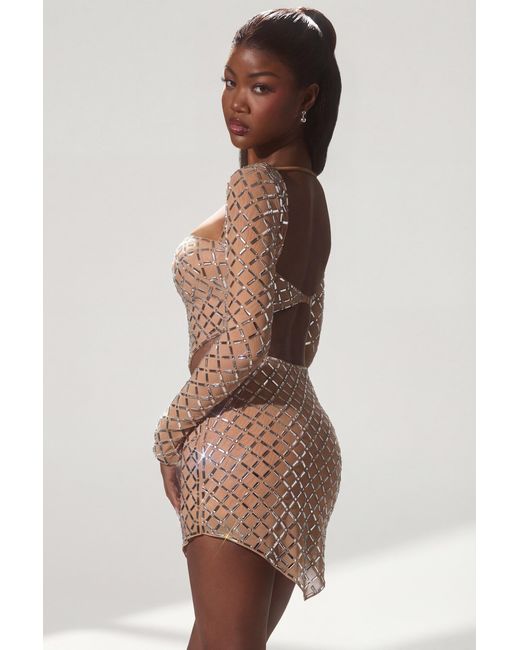 Oh Polly Natural Embellished Asymmetric Mid-Rise Mini Skirt