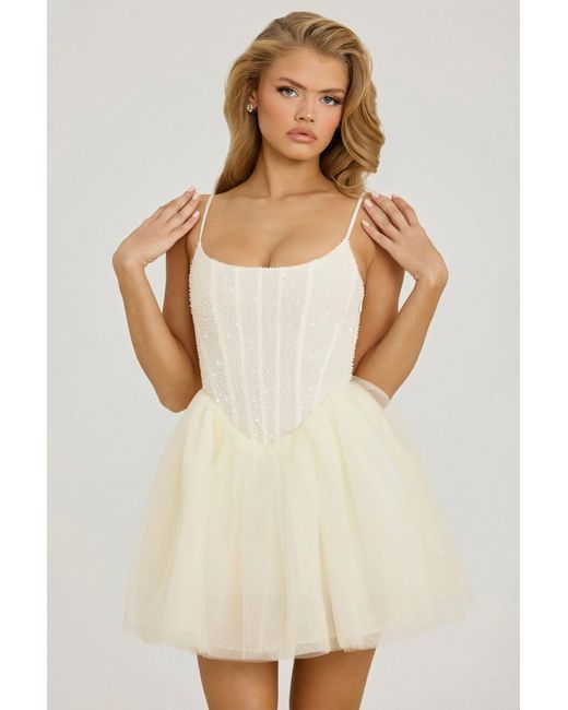 Oh Polly White Embellished Corset Tulle Skirt Mini Dress