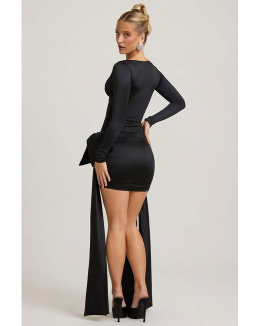 Oh Polly Black Bow-Detail Ruched Mini Dress