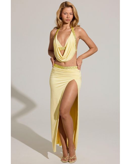 Oh Polly Yellow Embellished Low-Rise Maxi Skirt