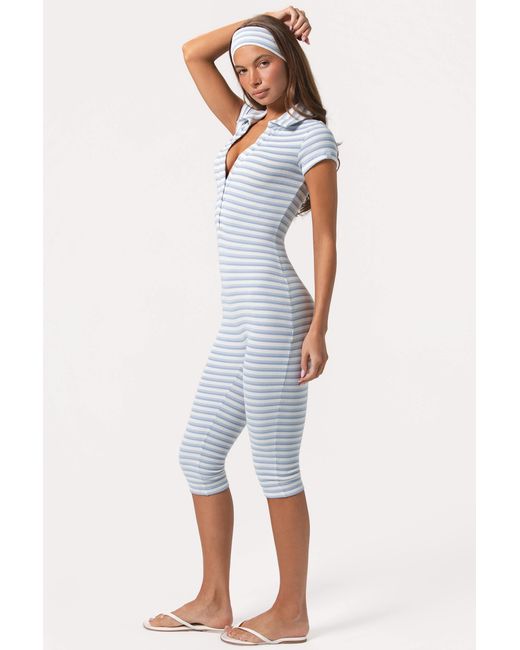 BO+TEE Blue Ribbed Jersey Capri Jumpsuit