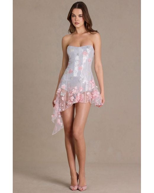 Oh Polly Pink Embellished Tulle Corset Mini Dress