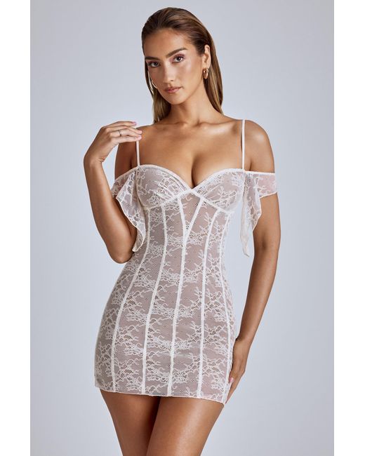 Oh Polly White Sheer Lace A-Line Mini Dress