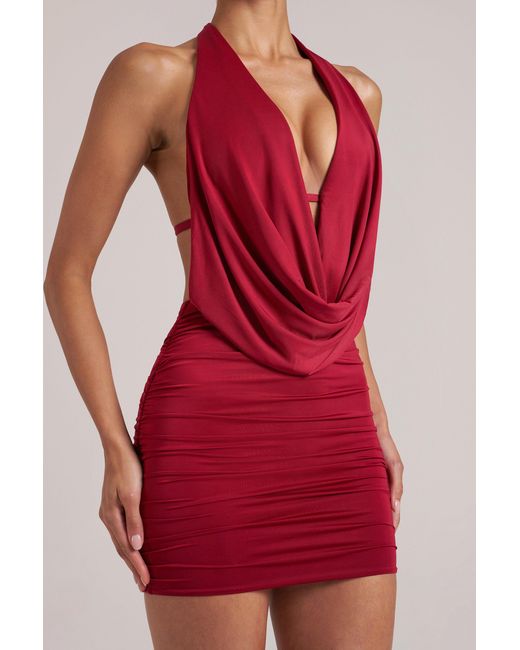 Oh Polly Red Draped Cowl Mini Dress