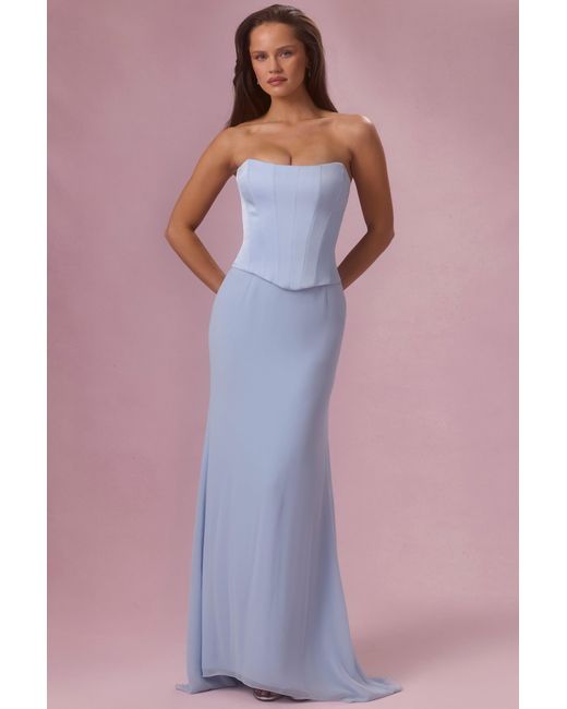 Oh Polly Blue Satin Corset Bridesmaid Dress