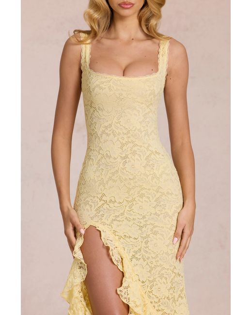 Oh Polly Yellow Lace Ruffle Maxi Dress