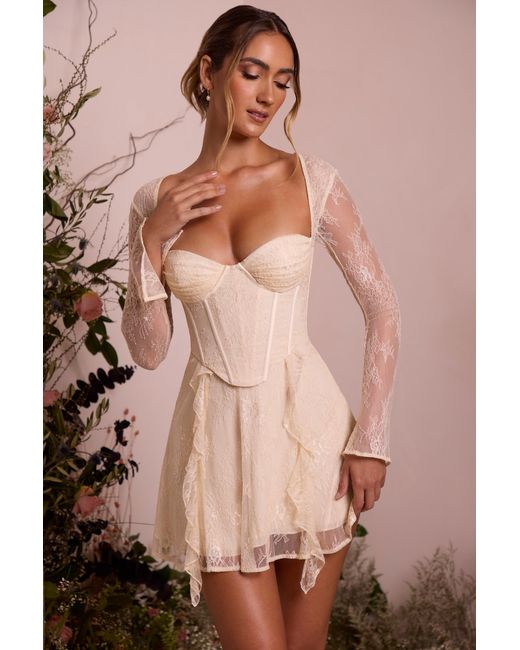 Oh Polly White Long Sleeve Lace Corset Mini Dress