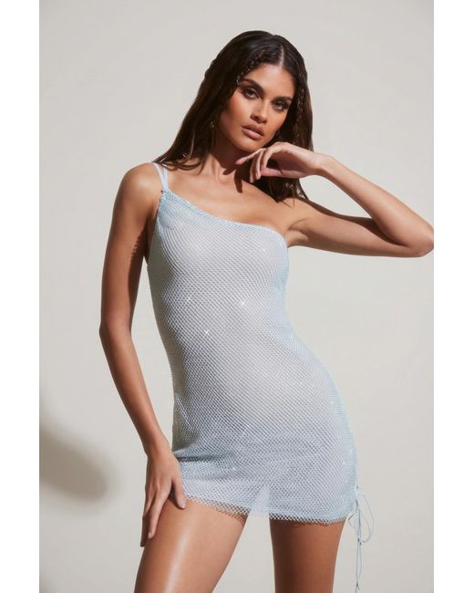 Oh Polly Blue Embellished Asymmetric Ultra Mini Dress