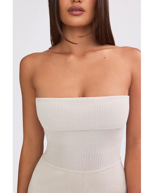 BO+TEE White Chunky Knit Bandeau Kick Flare Jumpsuit