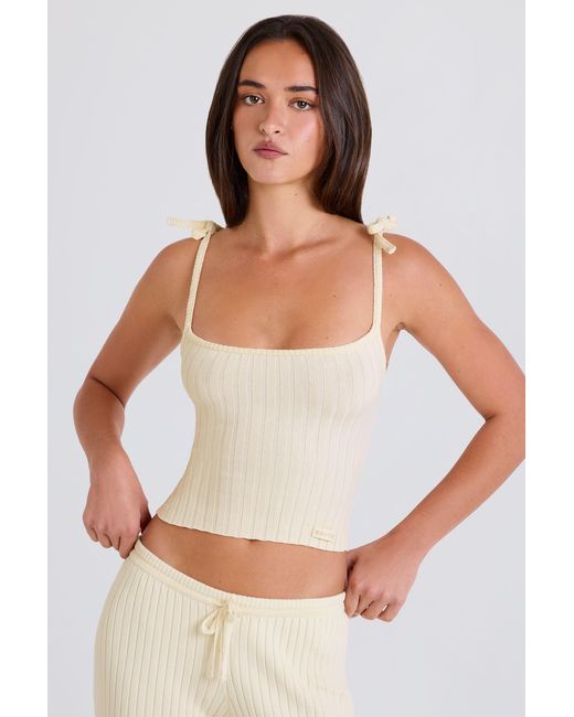 BO+TEE White Ribbed Knit Tie Tank Top