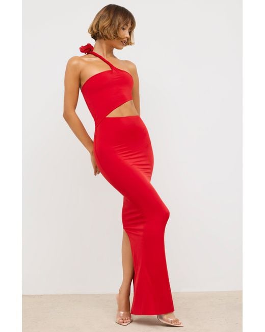 Oh Polly Red Jersey Asymmetric Cut Out Maxi Dress