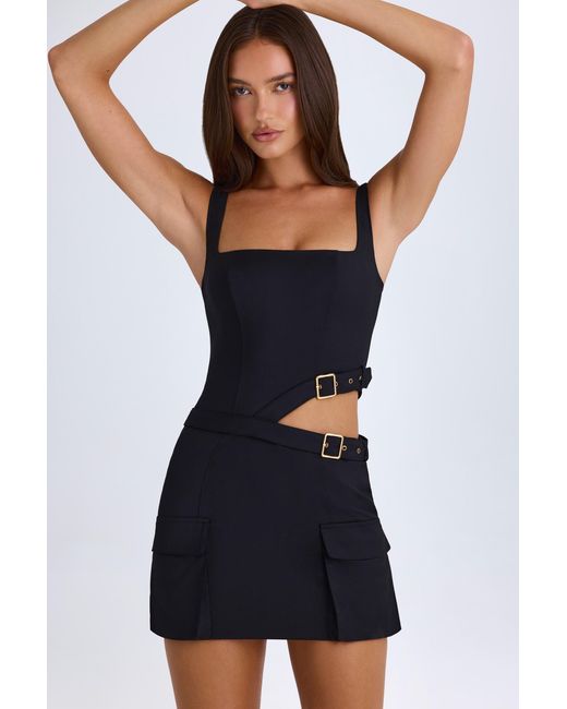 Oh Polly Black Belted Cut-Out Mini Dress