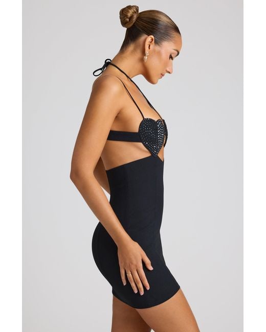 Oh Polly Black Embellished Heart Cup Detail Mini Dress