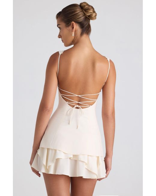 Oh Polly White Ruffle-Trim Button-Detail Corset Mini Dress