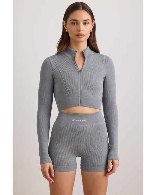 BO+TEE Gray Flexirib Cropped Jacket