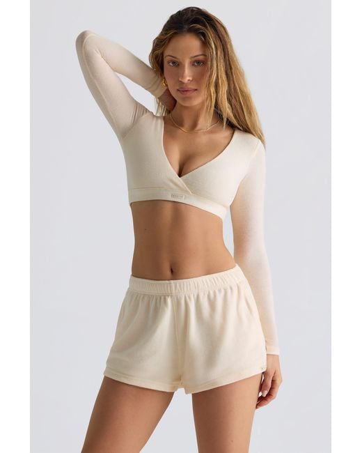 BO+TEE White Brushed Jersey V-Neck Crop Top