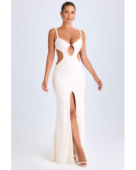 Oh Polly White Ruffle-Appliqué Cut-Out Maxi Dress