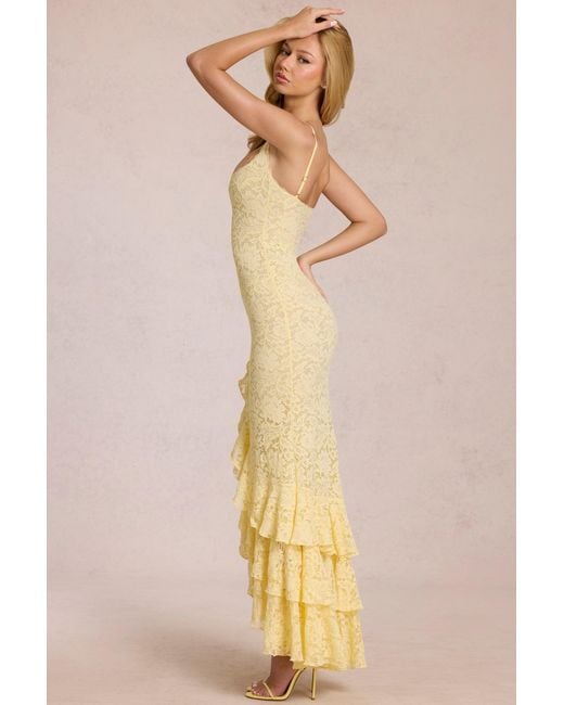 Oh Polly Yellow Lace Ruffle Maxi Dress