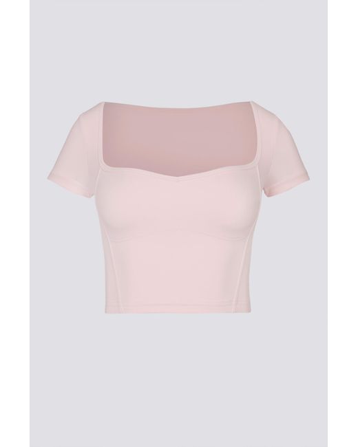 BO+TEE Pink Soft Active Sweetheart-Neck Crop Top