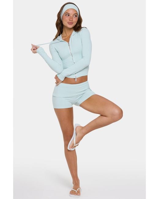 BO+TEE Green Ribbed Jersey Mini Shorts