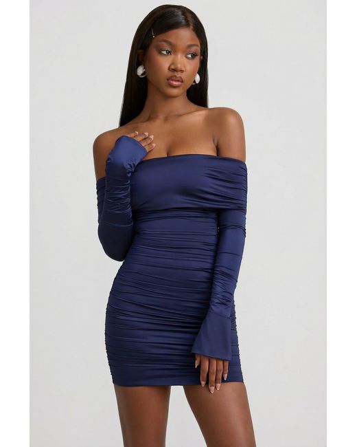Oh Polly Blue Bow-Detail Off-Shoulder Mini Dress