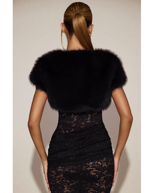 Oh Polly Black Faux-Fur Short Sleeve Bolero