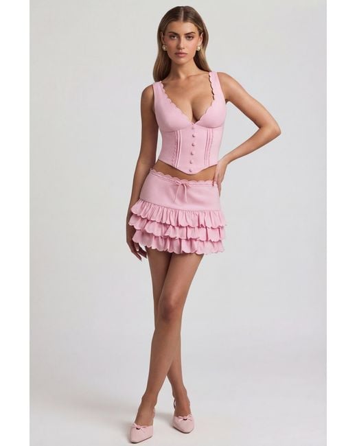 Oh Polly Pink Layered Ruffled Low-Rise Mini Skirt