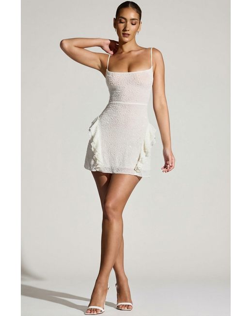 Oh Polly White Embellished Frill Mini Dress