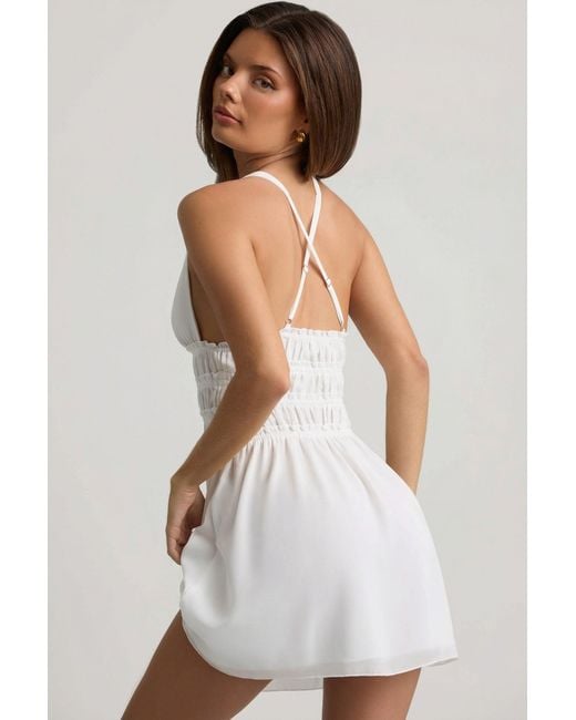Oh Polly White Plunge Cross-Back Mini Dress
