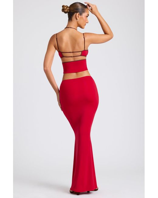Oh Polly Red Mid Rise Maxi Skirt
