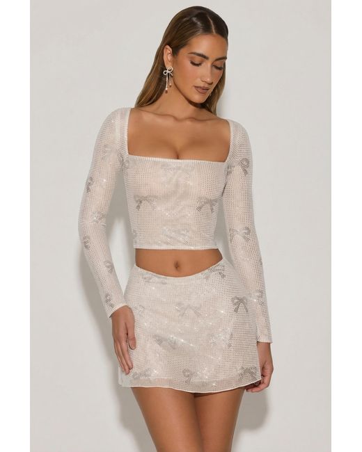 Oh Polly White Embellished Bow-Detail Top