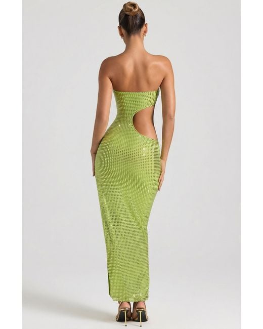 Oh Polly Green Embellished Cut-Out Bandeau Maxi Dress