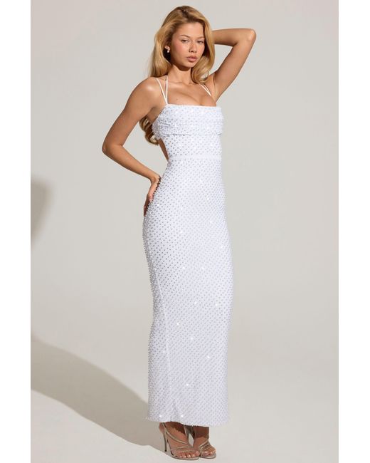 Oh Polly White Embellished Cowl-Neck Maxi Dress