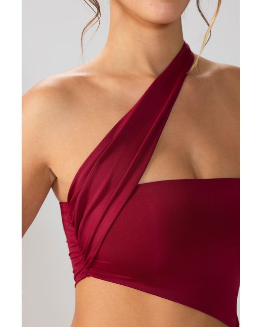 Oh Polly Red Slinky Jersey Ruched Cut Out Mini Dress