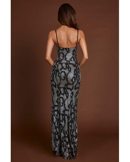 Oh Polly Metallic Embellished Peekaboo Cowl-Neck Dress