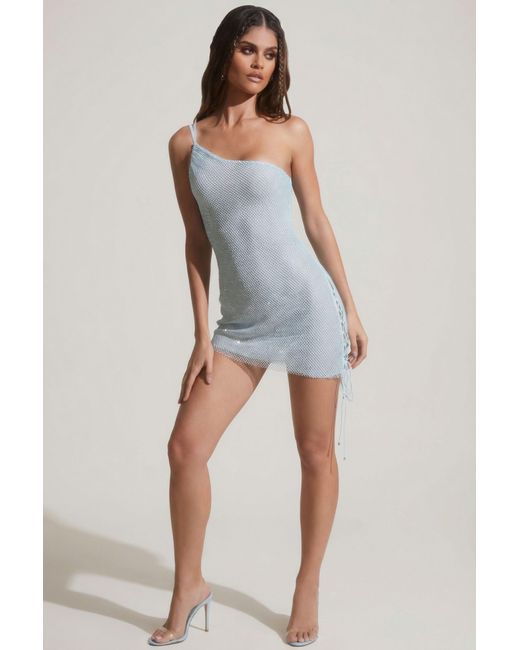 Oh Polly Blue Embellished Asymmetric Ultra Mini Dress