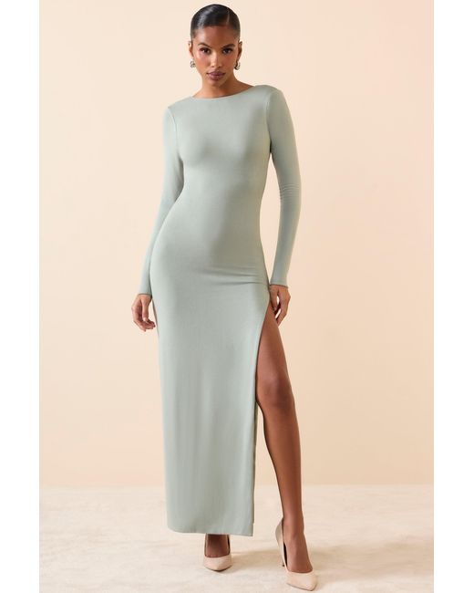 Oh Polly Green Long Sleeve Backless Maxi Dress