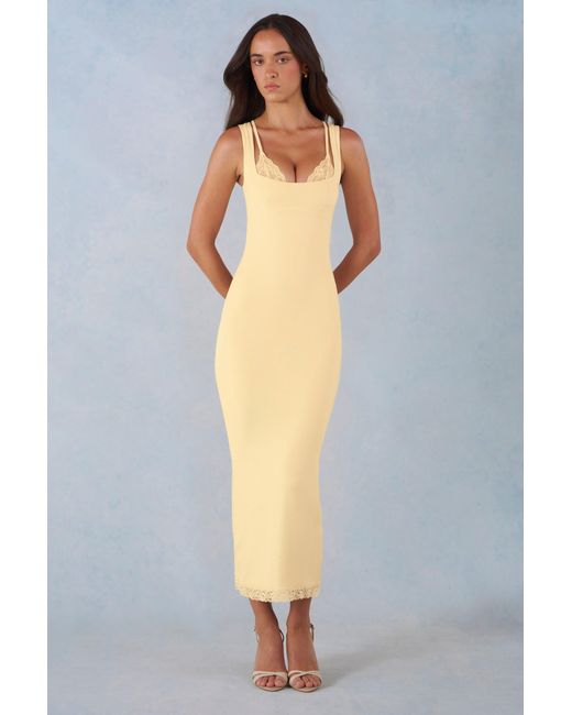 Oh Polly Yellow Modal Lace-Trim Midaxi Dress